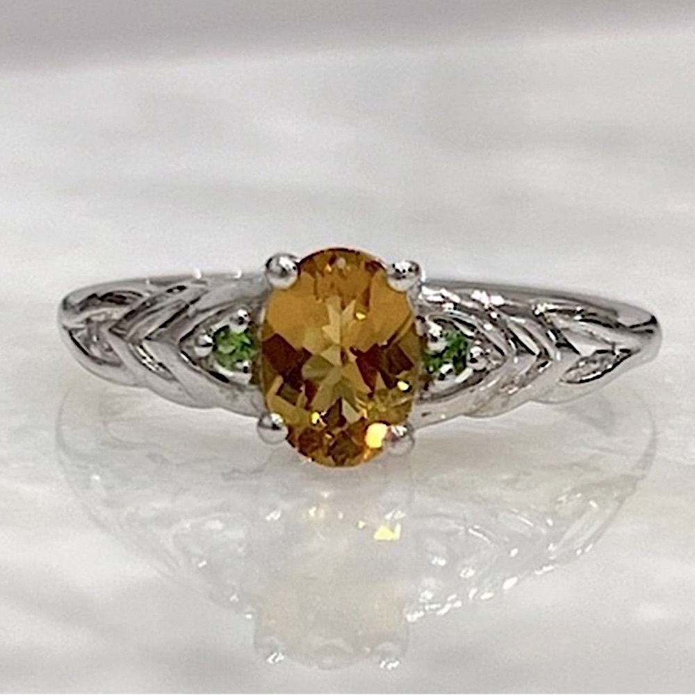 Brazilian Heliodor Russian Diopside Sterling Silver Ring Sz 8